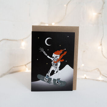 Snowboarding Skeleton Santa Gothic Christmas Card, 3 of 3