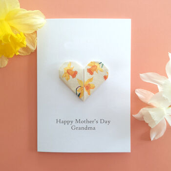 Personalised Daffodil Origami Heart Mother's Day Card, 3 of 5