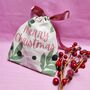 Pink/Green Mistletoe Organic Cotton Christmas Pouch, thumbnail 1 of 7