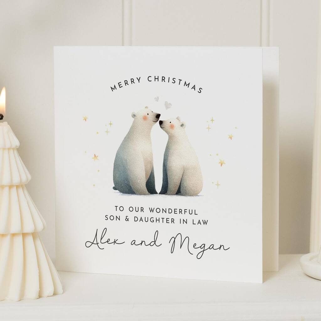 Son And Daughter In Law Polar Bear Christmas Card, 1 of 7