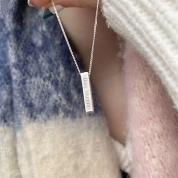 Sterling Silver Engraved Cubed Bar Necklace, Personalised, 3 of 8