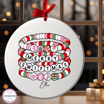 Merry Swiftmas Friendship Bracelet Christmas Bauble, 2 of 2