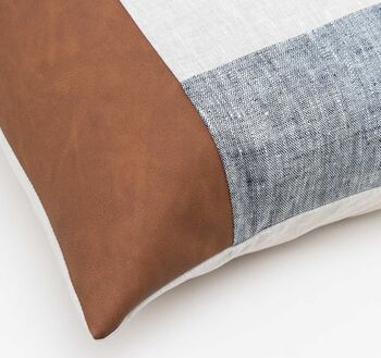 Modern Color Block Pillow Cover Linen Vegan Leather, 2 of 9