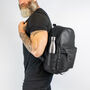 Personalised Black Leather Backpack With Side Pockets, thumbnail 1 of 9
