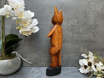 32cm Handcarved Yoga Cat Wooden Ornament Gift Decor, 9 of 12