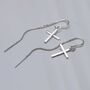 Sterling Silver Cross Threader Earrings, thumbnail 2 of 8