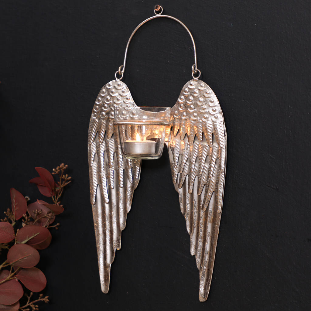 metal hanging angel wings candle holder by dibor