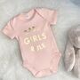Baby Girls Rule Pink And Gold Babygrow, thumbnail 1 of 3