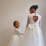 Long Sleeve Lace Flower Girl Dress – Heart Back Tulle Dress For Communion And Christening UK Handmade, thumbnail 1 of 9