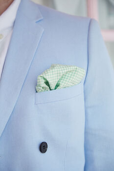 Mens Mint Green Gingham Cotton Pocket Square, 8 of 10