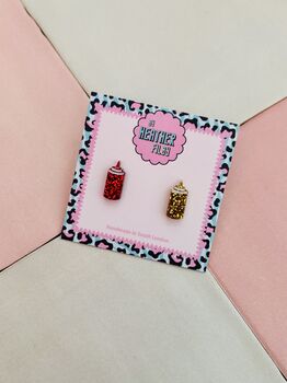 Ketchup And Mustard Glitter Resin Studs / Burger Lover Gift / Novelty Food Jewellery / Cute Accessories, 3 of 4