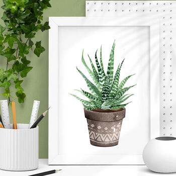 Watercolour Cactus Print Tryptic Set Green Brown, 4 of 5