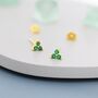 Tiny Emerald Green Trio Stud Earrings Sterling Silver, thumbnail 6 of 11