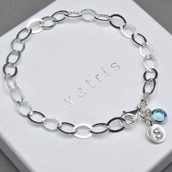 Sterling Silver Oval Linked Bracelet With Birthstone, 3 of 5