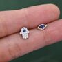 Sterling Silver Hamsa Hand And Evil Eye Stud Earrings, thumbnail 3 of 12
