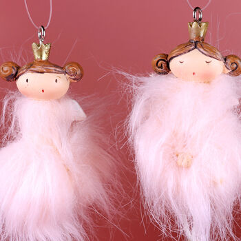 G Decor Set Of Two Pink Fluff Royal Princesses Hand Painted Christmas Ornament, 2 of 4