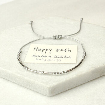 Sterling Silver 'Happy 50th' Morse Code Bracelet, 3 of 6