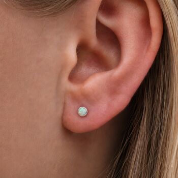 Tiny Sterling Silver Round White Opal Stud Earrings, 2 of 7