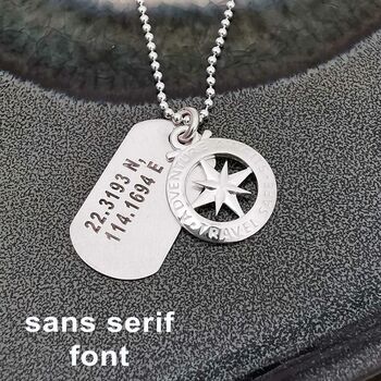 Compass Coordinates Dog Tag Silver Necklace, 7 of 11
