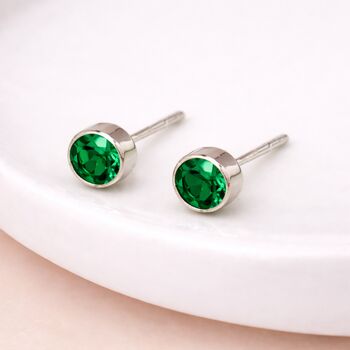 Sterling Silver May Emerald Birthstone Stud Earrings – 7mm, 2 of 5