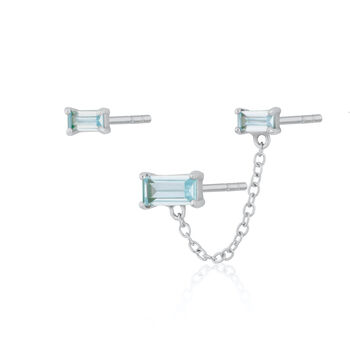 Aquamarine Chained Baguette Stud Earring Set, 3 of 4