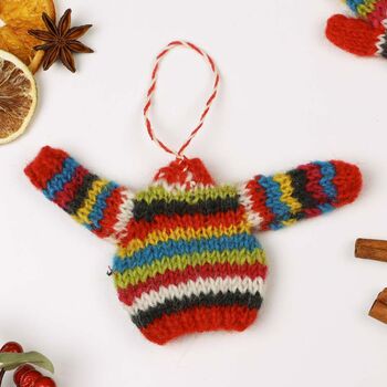 Fair Trade Knitted Striped Hanging Decorations, 9 of 10