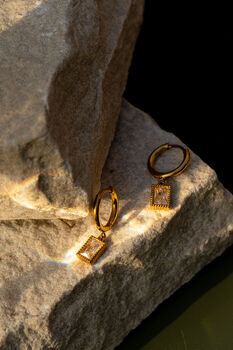Rectangle Glister Huggie Earrings, 2 of 4