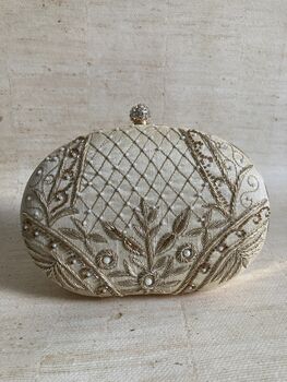 Gold Oval Embroidered Handcrafted Clutch Bag, 7 of 10