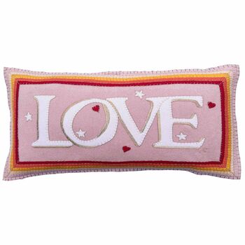 Long Wool Love Cushion With Multi Coloured Border, 3 of 4