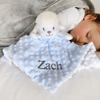 Personalised Blue Lamb Baby Comforter, 3 of 6