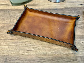 Personalised Rectangle Burnt Tan Leather Desk Tray, 3 of 12