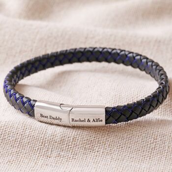 Men's Personalised Black And Blue Woven Bracelet, 2 of 7