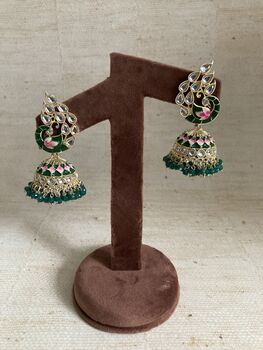 Statement Peacock Emerald Indian Earrings, 3 of 3
