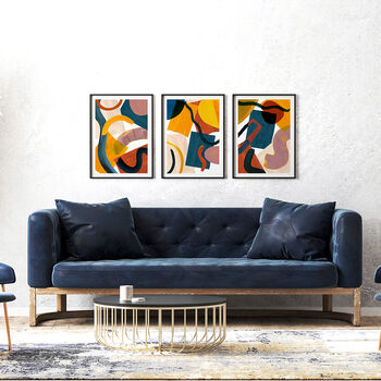 Blue And Yellow Oversized Abstract Print Set Of Three, 3 of 12