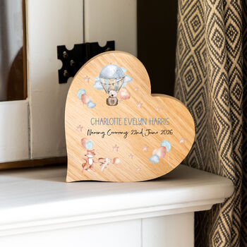 Personalised Oak Heart With Woodland Animals For Christening Baptism Gift, 2 of 4