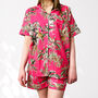 Giraffe And Leopard Print 100% Cotton Ladies Pyjama Short Set In Pink, thumbnail 1 of 10