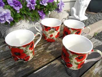 Set Of Four Gift Boxed Palace Mugs In Red Poppy Design, 7 of 9