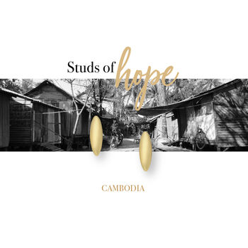 Ethical Gold Plated Rice Grain Stud Cambodia, 5 of 8