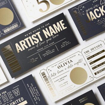 Personalised Gold Foil Concert Ticket Gift Voucher, 9 of 9