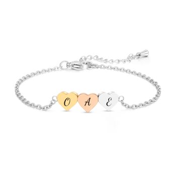 Personalise Multi Hearts Silver Gold Rose Gold Bracelet Initials Engraved, 3 of 9