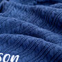 Personalise Steel Blue Knitted Blanket With Bow, thumbnail 6 of 9