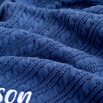 Personalise Steel Blue Knitted Blanket With Bow, 6 of 9