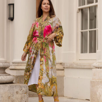Delphinium Viscose Kimono Robe With Floral Print, 3 of 3
