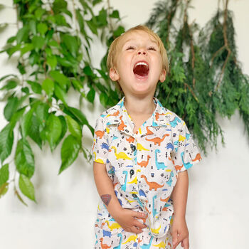 Boys Dinosaurs Cotton Summer Collared Pyjama Set, 4 of 5