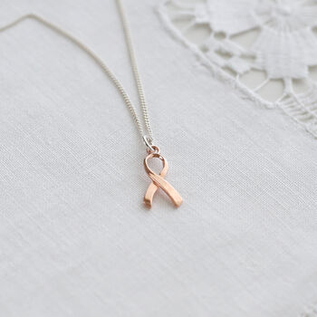 Breast Cancer Ribbon Necklace In Sterling Silver, 9 of 9