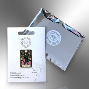 Floral The Black Cat Tarot Card Enamel Pin Badge, Friendship Gift, Botanical Cat Brooch, 5 of 8