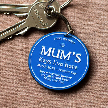 Personalised Blue Plaque Keyring For Mum, 3 of 3