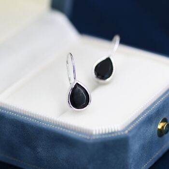 Onyx Black Cz Droplet Drop Hook Earrings, 2 of 12