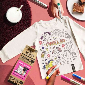 Personalised Unicorn Colour In T Shirt With Fabric Pens, 2 of 7