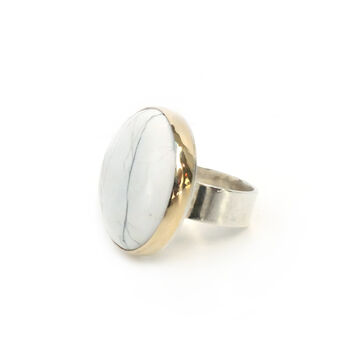 Howlite Gemstone Ring Set In 9 Ct Gold And Silver, 5 of 5